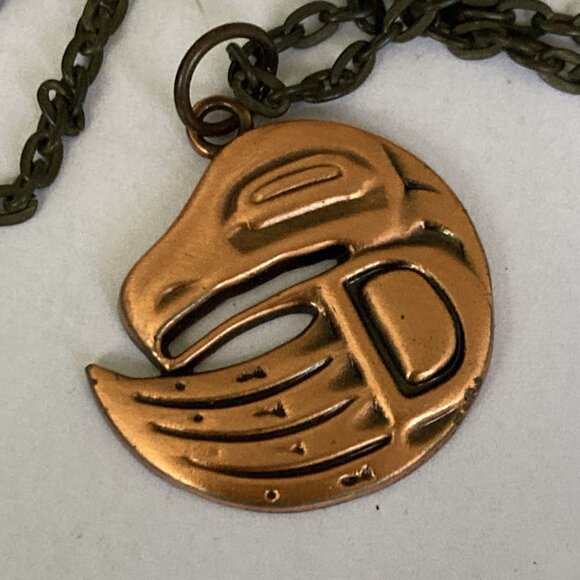 Gitxsan Eagle Face Copper Necklace Artist Yunkws First Nation Fredericks Canada - Picture 1 of 6